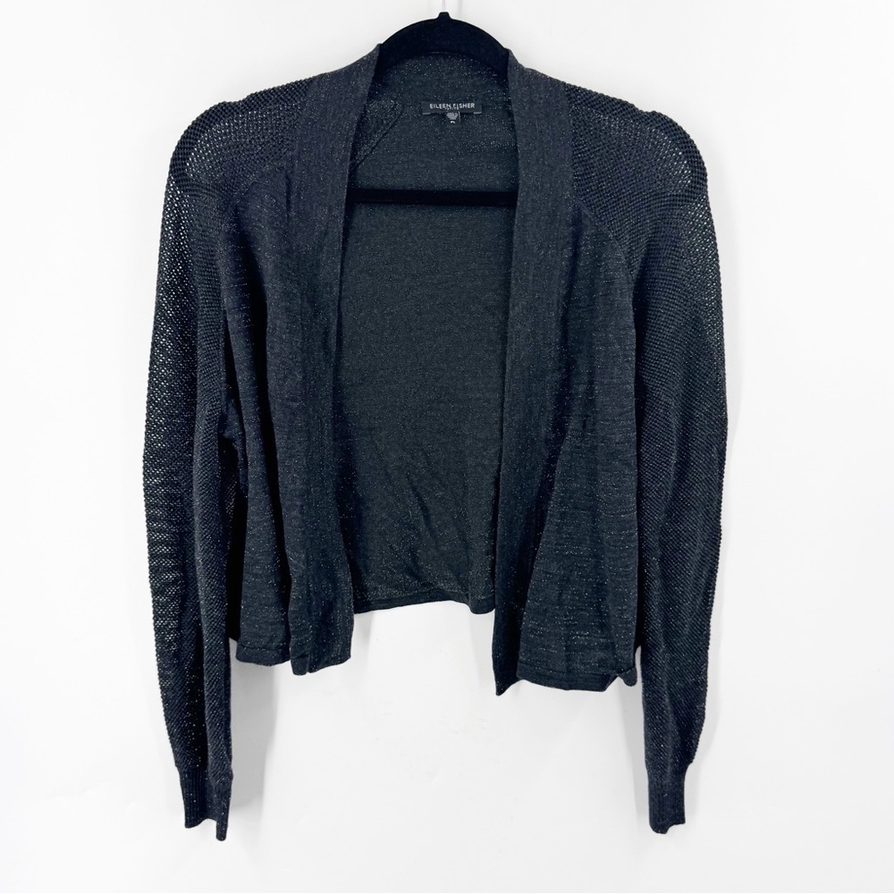 ✅ Eileen Fisher‎ Gray Sparkle Open Merino Wool Metallic Cardigan LARGE PETITE